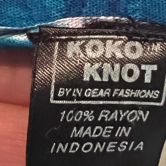 Vtg Koko Knot sarong, swim & beach cover up blue flower design w fringe Rayon - Picture 5 of 5